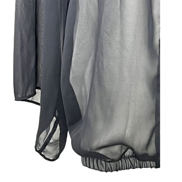 Style & Co Black White Lace Patchwork Blouse 0X Sheer Long Sleeve - Picture 4 of 10